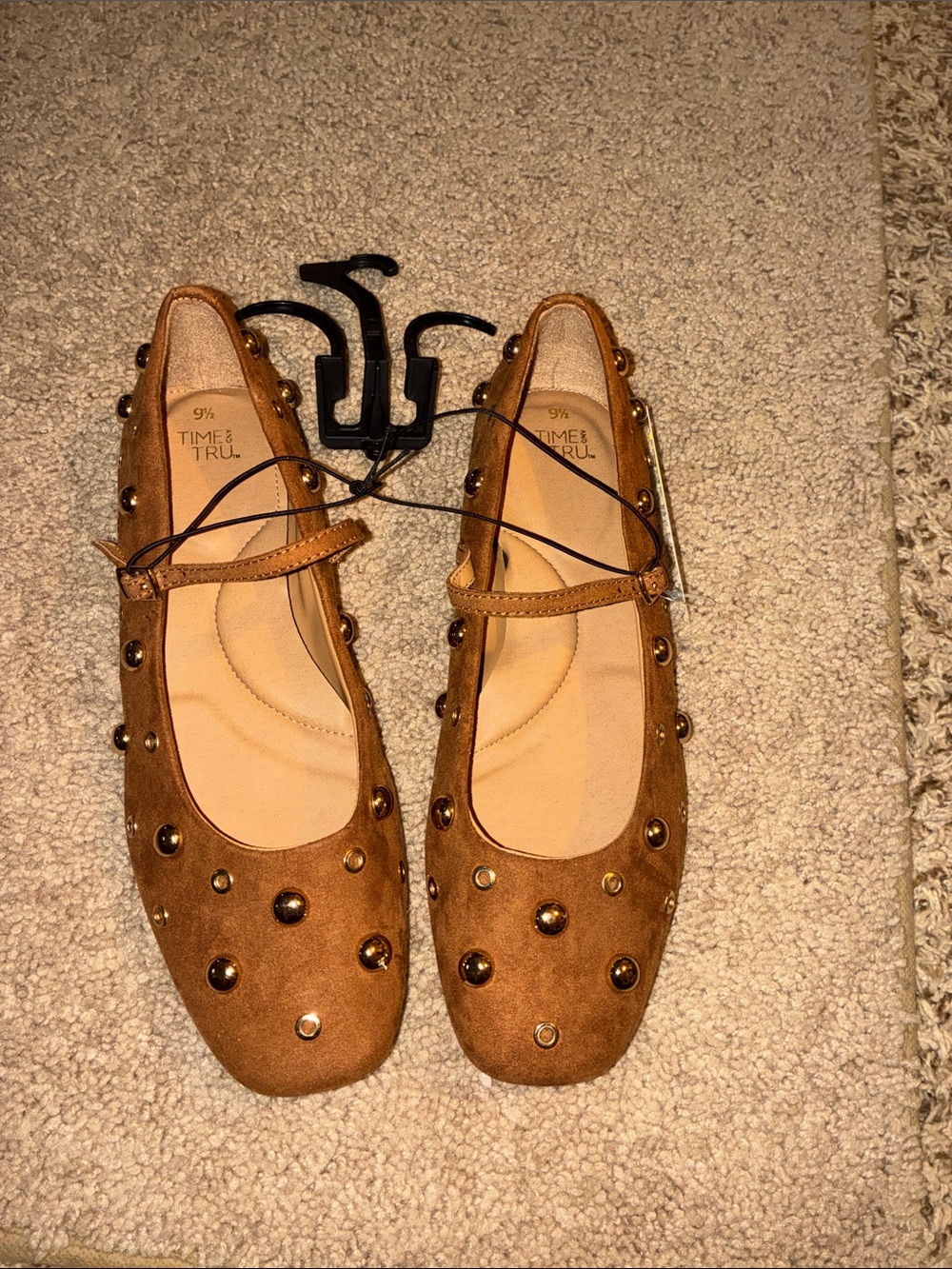 Time and Tru Brown Studded Mary Jane Flats size 9